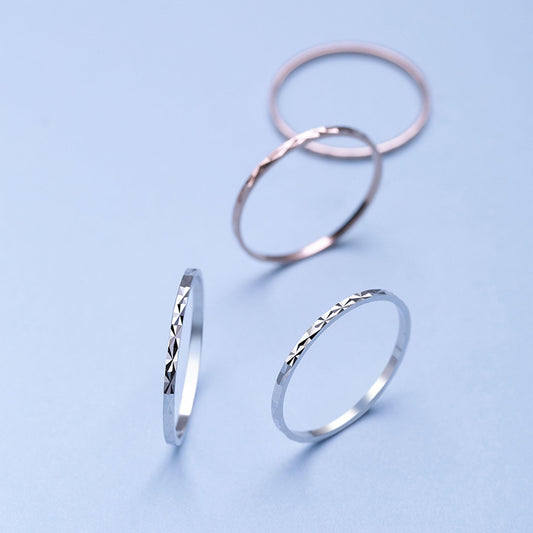 S925 Sterling Silver Ring Women's Car Flower Simple Line Ring Japanese and Korean Women's Ring Thin Tail Ring Hand Jewelry Gypsy Ring