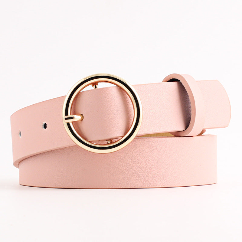New Round Imitation Leather Belt, Women's Personalized Pu Belt, Casual Round Buckle Belt, Pin Buckle Belt.