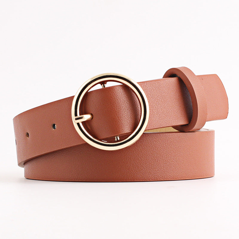 New Round Imitation Leather Belt, Women's Personalized Pu Belt, Casual Round Buckle Belt, Pin Buckle Belt.