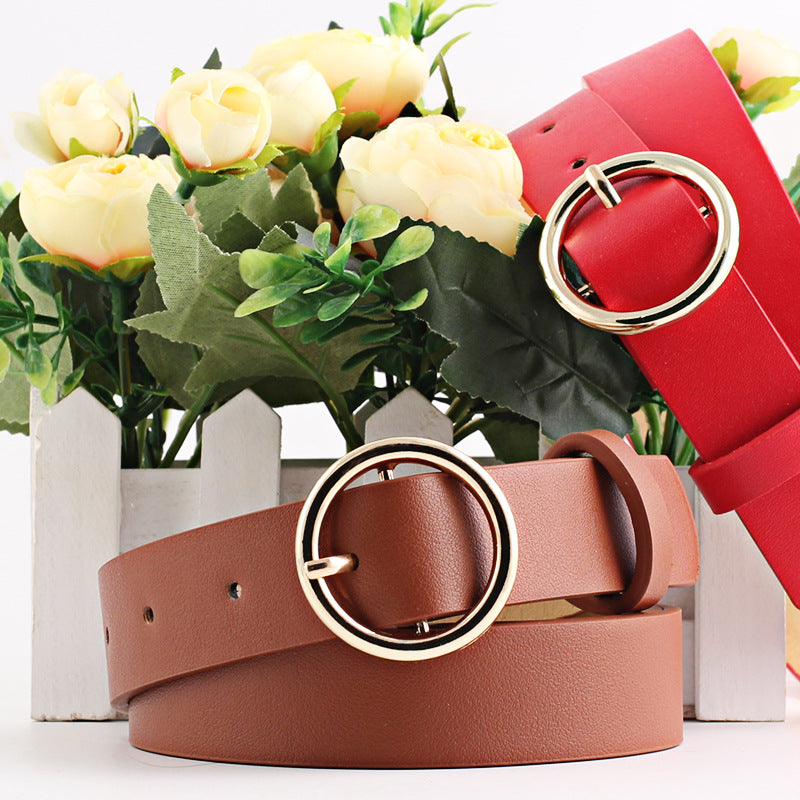 New Round Imitation Leather Belt, Women's Personalized Pu Belt, Casual Round Buckle Belt, Pin Buckle Belt.
