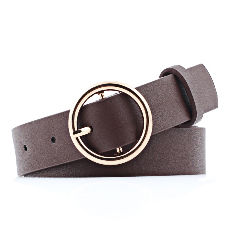 New Round Imitation Leather Belt, Women's Personalized Pu Belt, Casual Round Buckle Belt, Pin Buckle Belt.