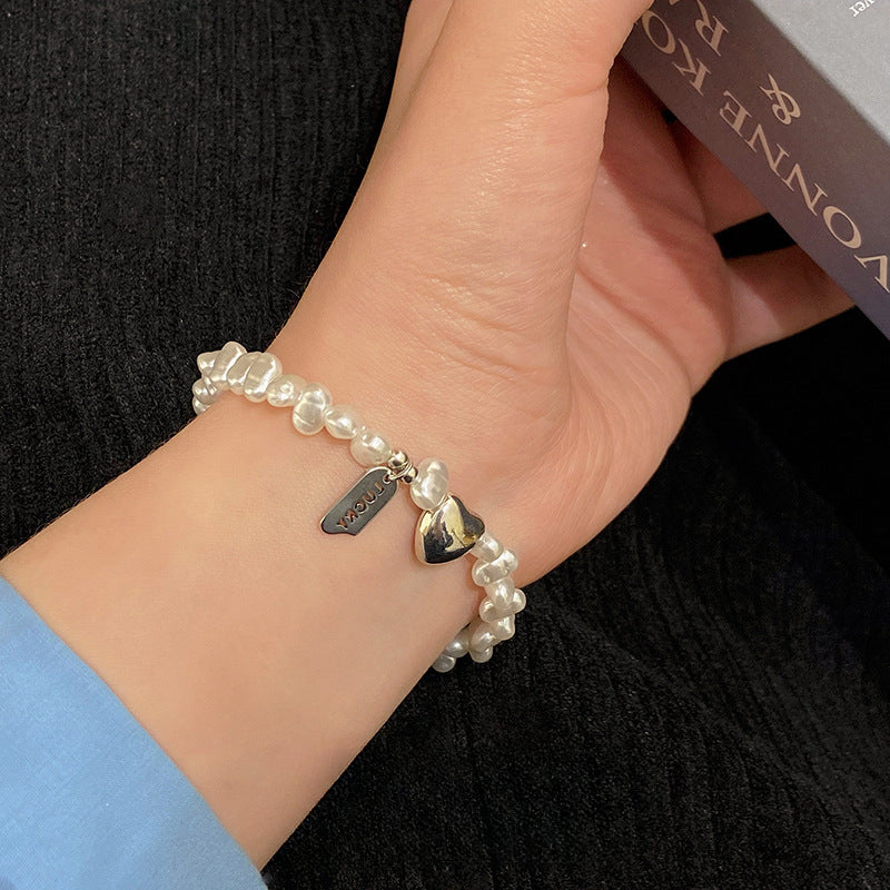 Personality Sweet Cool Baroque Pearl Love Bracelet Fashion Temperament Lucky Lucky Hang Tag Bracelet Personality Jewelry
