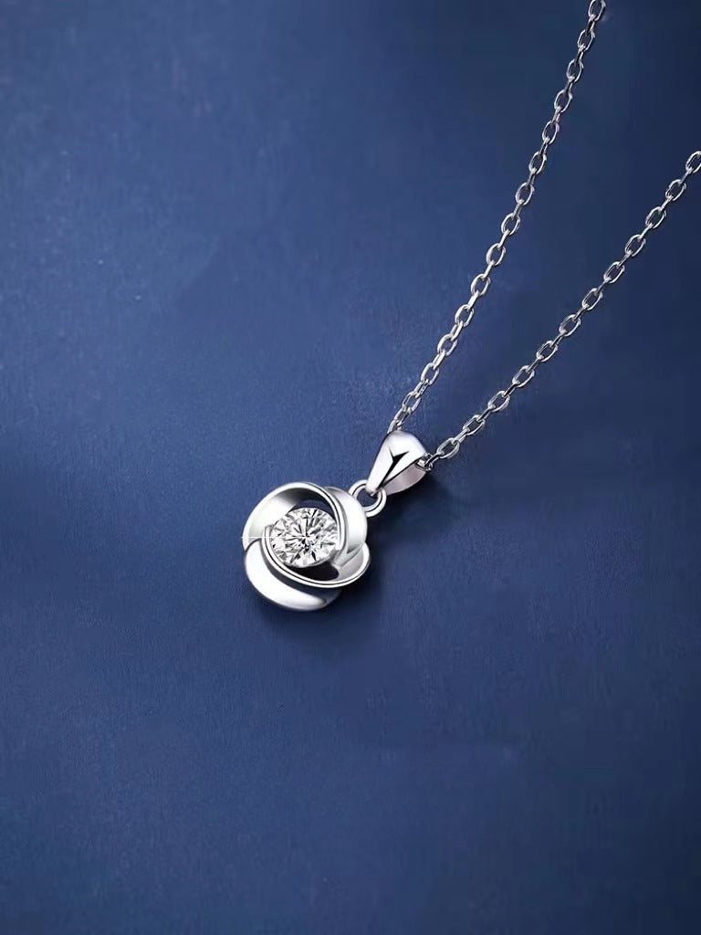 True Love Rose Necklace S925 Sterling Silver Blue Diamond Women's Summer Light Luxury High-end Design Sense Niche Gift for Girlfriend