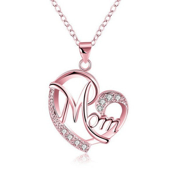 European and American Popular Mom Heart-shaped Mom Love Necklace with Diamonds Letter Neck Chain Collarbone Chain