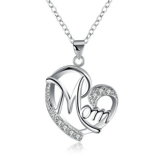 European and American Popular Mom Heart-shaped Mom Love Necklace with Diamonds Letter Neck Chain Collarbone Chain