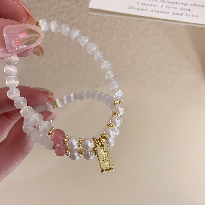 Personality Sweet Cool Baroque Pearl Love Bracelet Fashion Temperament Lucky Lucky Hang Tag Bracelet Personality Jewelry