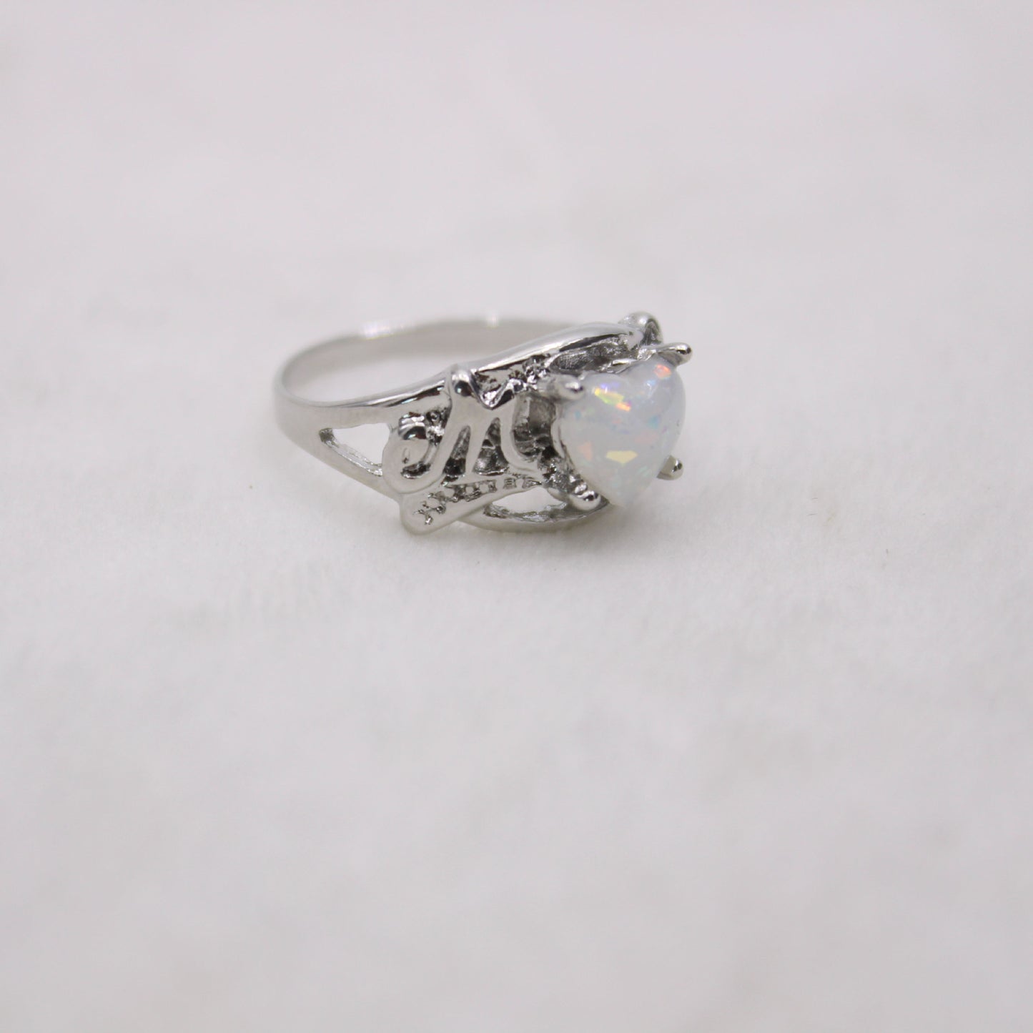 Popular Mom Ring Opal Peach Heart Letter Ring, Mother Gift Opal Opal Love Ring