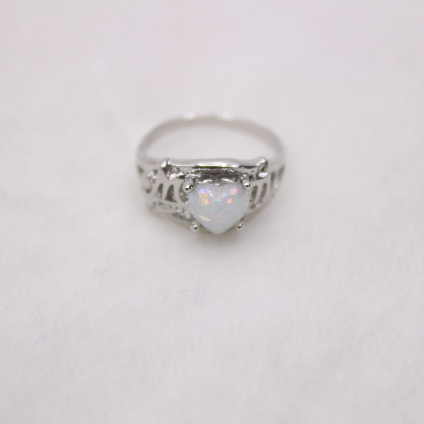 Popular Mom Ring Opal Peach Heart Letter Ring, Mother Gift Opal Opal Love Ring