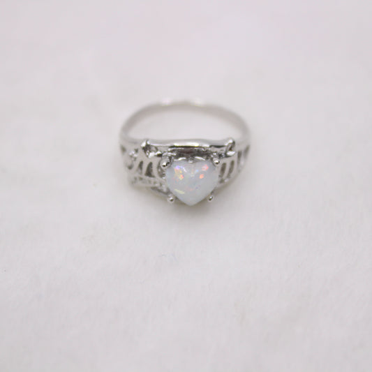 Popular Mom Ring Opal Peach Heart Letter Ring, Mother Gift Opal Opal Love Ring