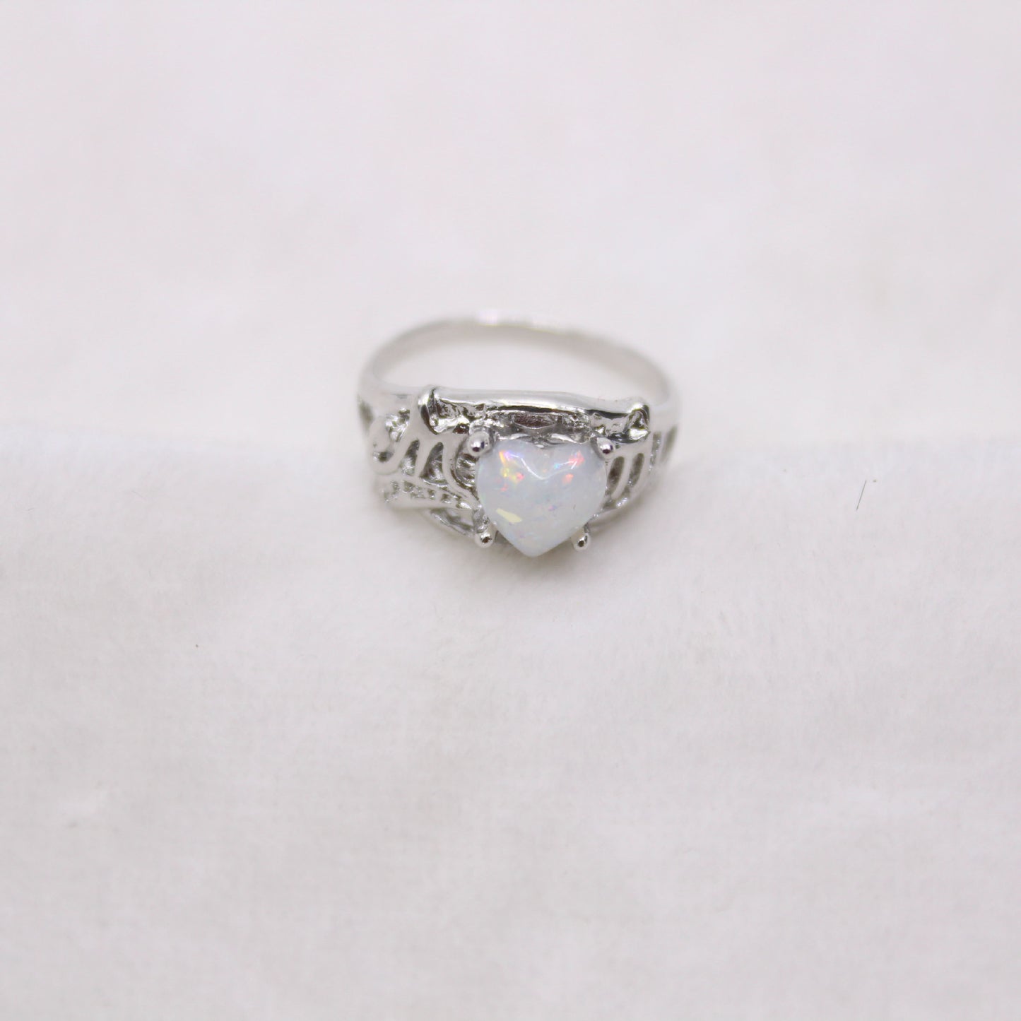 Popular Mom Ring Opal Peach Heart Letter Ring, Mother Gift Opal Opal Love Ring