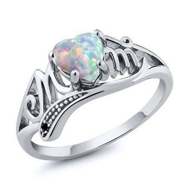 Popular Mom Ring Opal Peach Heart Letter Ring, Mother Gift Opal Opal Love Ring