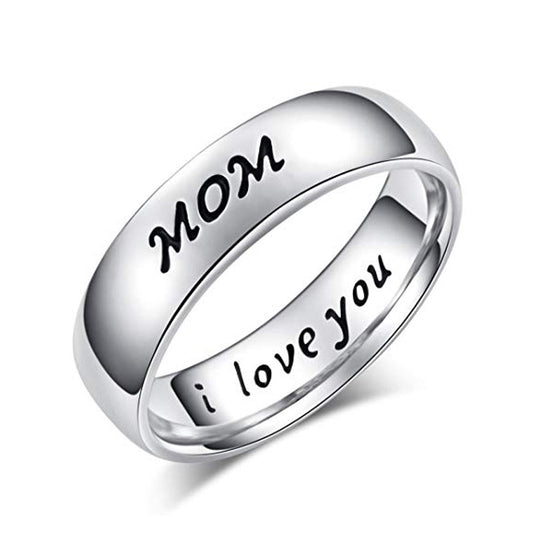 Mom Daughter Son Dad Ring, Mother's Day Gift I Love You Ring Titanium Steel Jewelry