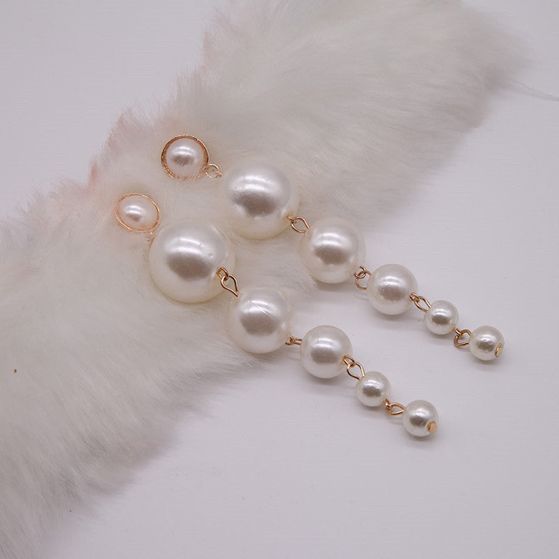 Personalized Simple Size Artificial Pearl Long Earrings, Korean Versatile Hipster Atmospheric Earrings Fashion Accessories