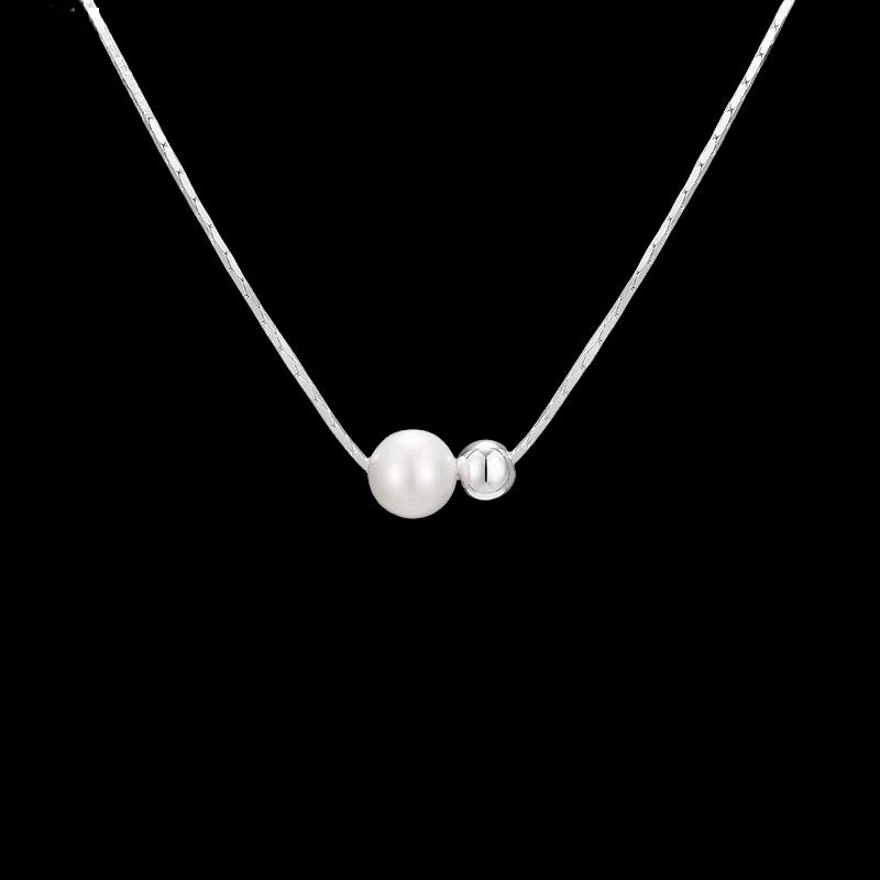 925 Sterling Silver Minimalist Pearl Necklace Women's Ins Niche Design Premium Gentle Clear Cold Wind Student Clavicle Chain Gift