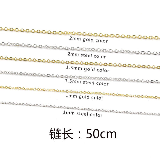 50cm Stainless Steel Cross Chain DIY Chain Wholesale Furnace Electroplated 18k Real Gold Lobster Buckle Necklace