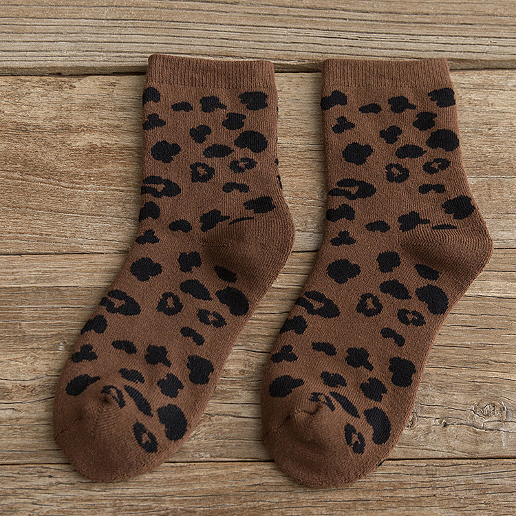 Socks Women's Korean Version Trendy Socks Spotted Leopard Print Women's Terry Socks Cotton Medium Tube Hair Pulling Thickened Warm Women's Socks Wholesale
