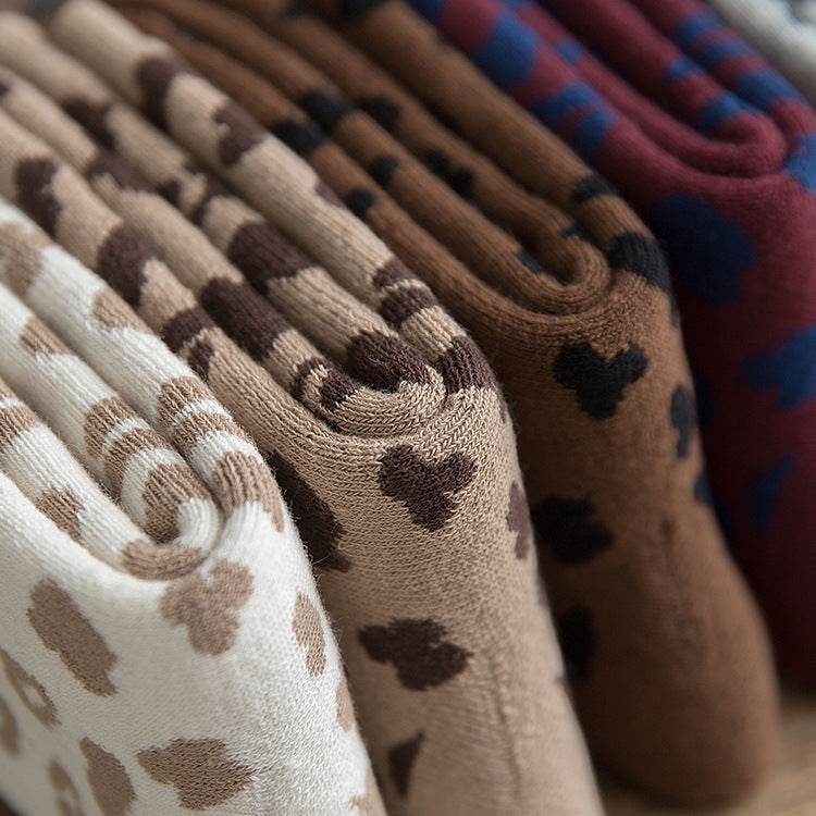 Socks Women's Korean Version Trendy Socks Spotted Leopard Print Women's Terry Socks Cotton Medium Tube Hair Pulling Thickened Warm Women's Socks Wholesale