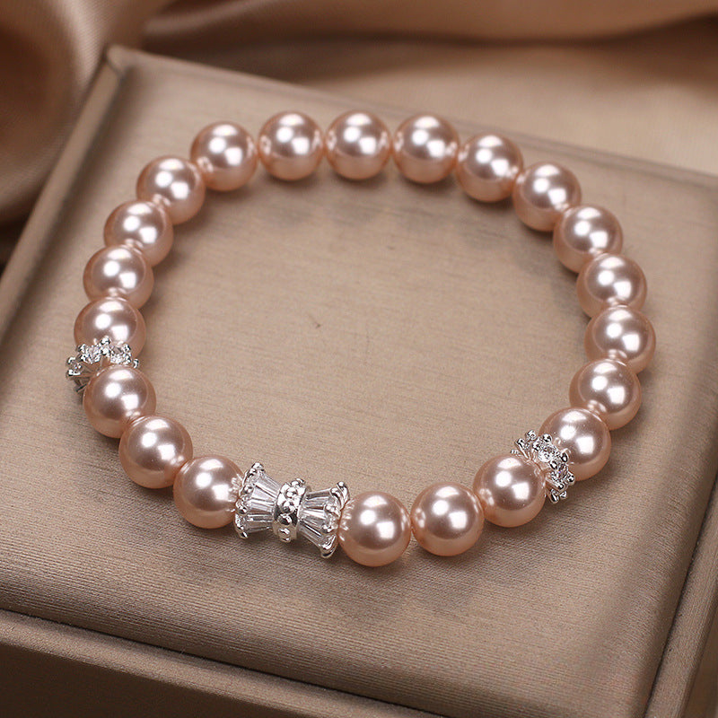 Lilac Aurora Pearl Bracelet Women's New Light Luxury Niche High-end Zircon Bow Temperament Bracelet Wholesale