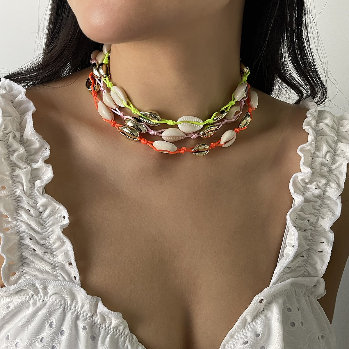 Bohemian Hand-woven Alloy Shell Necklace, Summer Dopamine Beach Resort Collarbone Chain