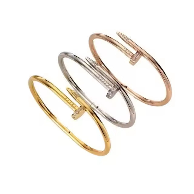 Titanium Steel Nail Bracelet Head and Tail Sticky Zircon 18K Gold Plated Bangles