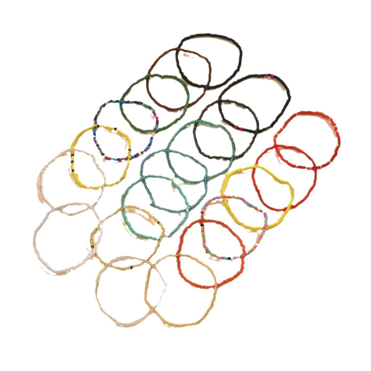 European and American Jewelry Summer Versatile Color Rice Bead Anklet Simple Creative Bracelet Multi-purpose Trend 20-piece Set