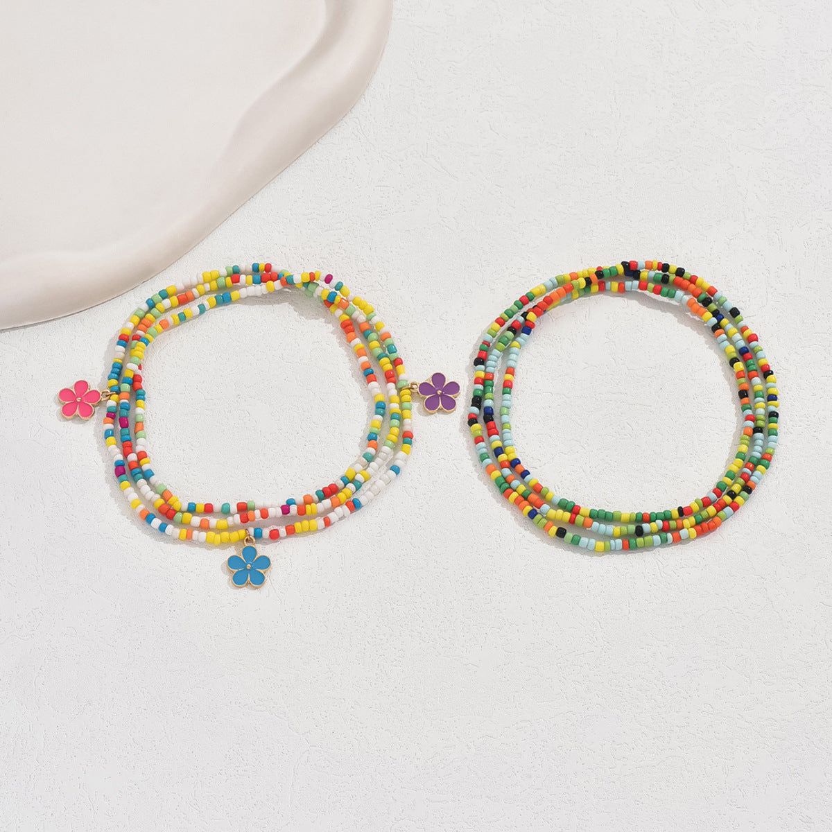 European and American Jewelry Summer Versatile Small Flower Rice Bead Anklet Creative Bracelet Multi-purpose Beach Trend Two-piece Set