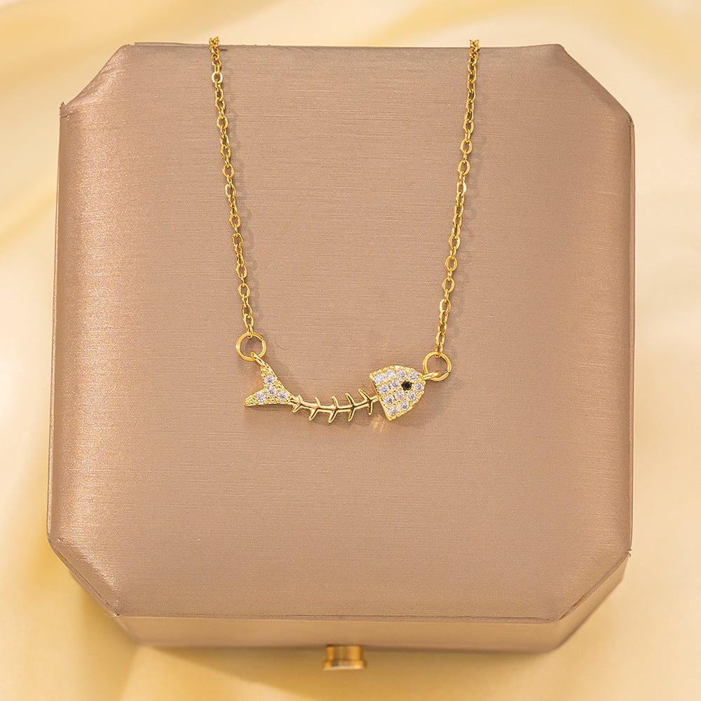 Copper Pendant Titanium Steel Necklace for Women Slightly Inlaid Zircon Pendant Girl Necklace