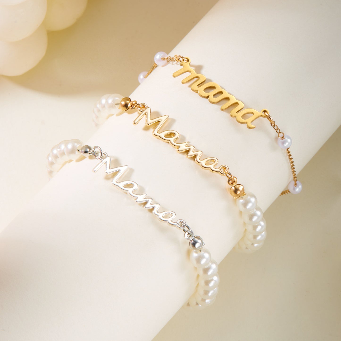 Japan and Korea Fashion Mother's Day Gift Letter Mama Pearl Necklace Versatile Mom Set