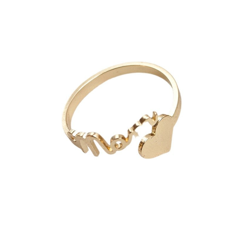 Fashion New Letter Mom Love Ring Temperament Elegant and Versatile, Trendy High-end Gold-plated Ring