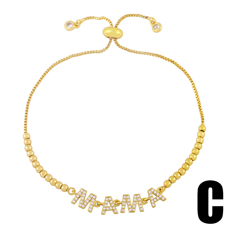 New Mother's Day Bracelet European and American Ins Creative Zircon Letter MAMA Splicing Pull Bracelet