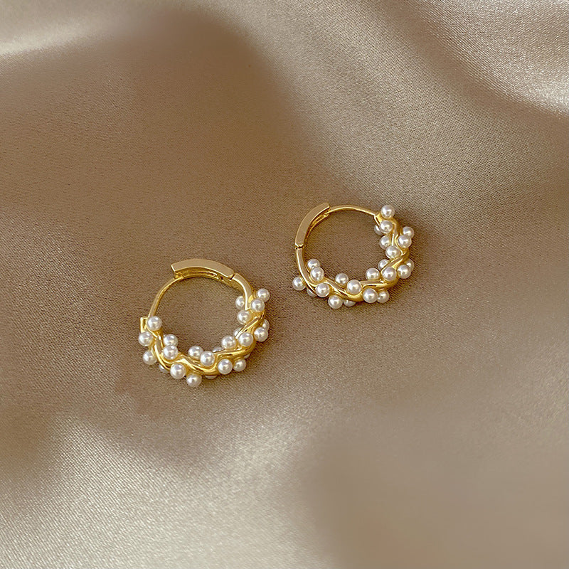 Geometric Trend Pearl Earrings Women's Personality Retro Niche Ear Buckles Cold Style Fashion Versatile Ear Jewelry