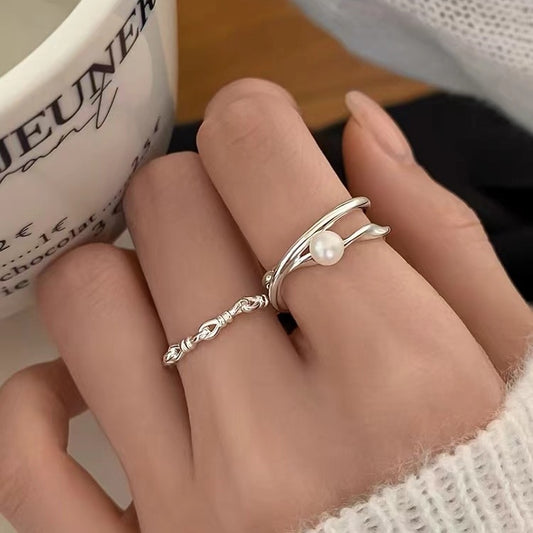 925 Silver-plated Natural Pearl Ring Light Luxury Niche Design Index Finger Ring High-end Open Ring for Women