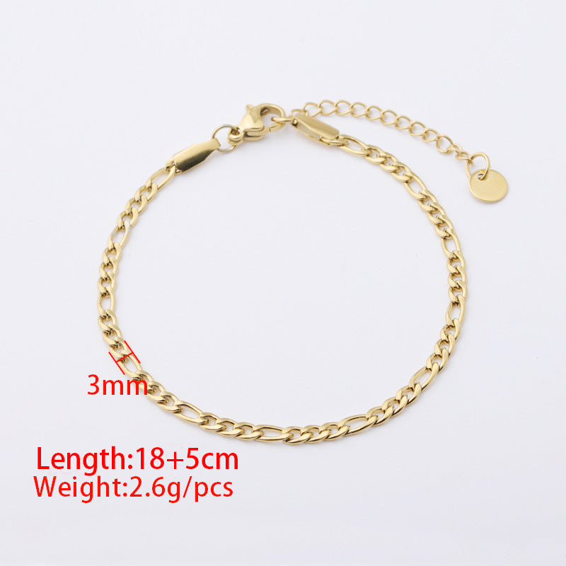 Stainless Steel Gold-plated Cuban Anklet, Simple Stainless Steel Bracelet Ins Cold Wind Femininity Hand Jewelry