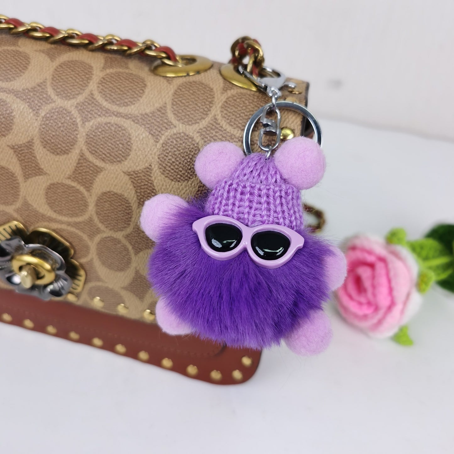Glasses Coal Bulb Keychain Pendant Cartoon Doll Car Keychain Colored Plush Elf Bag Pendant