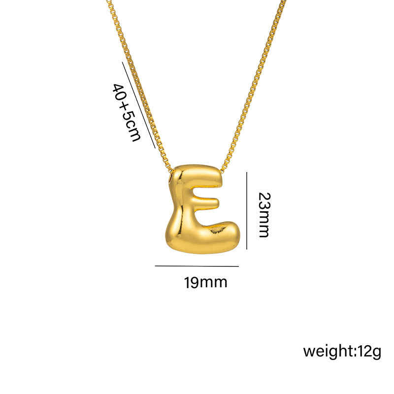 Titanium Steel 18k Real Gold Glossy Balloon Bubble Chubby Cute Q Version 26 English Letters Pendant Necklace