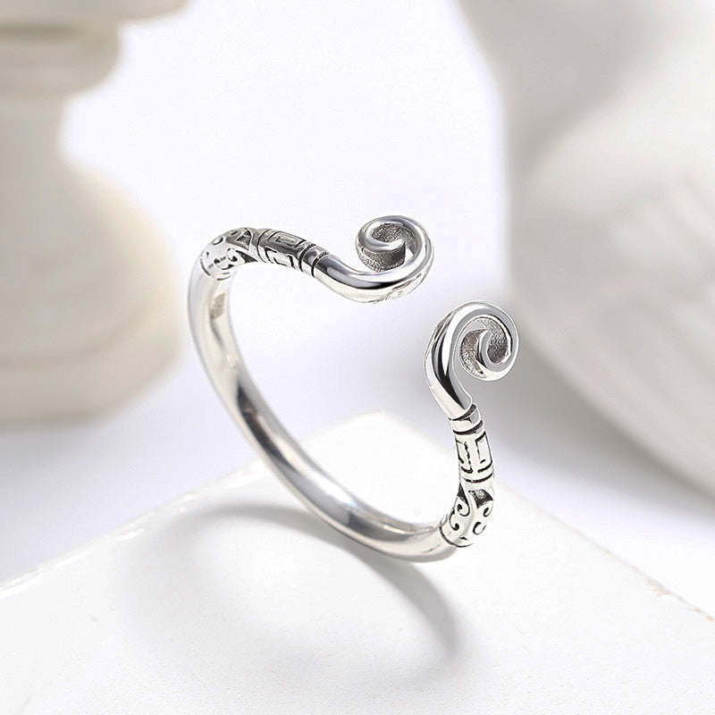S925 Sterling Silver Ring Hoop Curse Ring Personalized Retro Thai Silver Student Versatile Creative Couple Ring Confession Gift