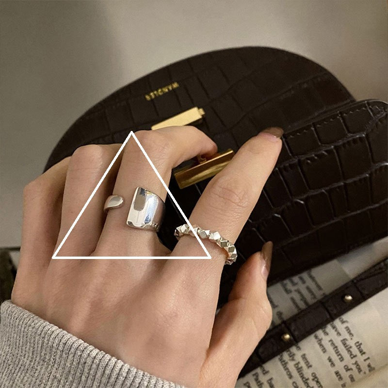 Korean Version of S925 Sterling Silver Niche Design Irregular Simple Plain Ring Female Stacking Wearing Hipster Ring Cold Wind