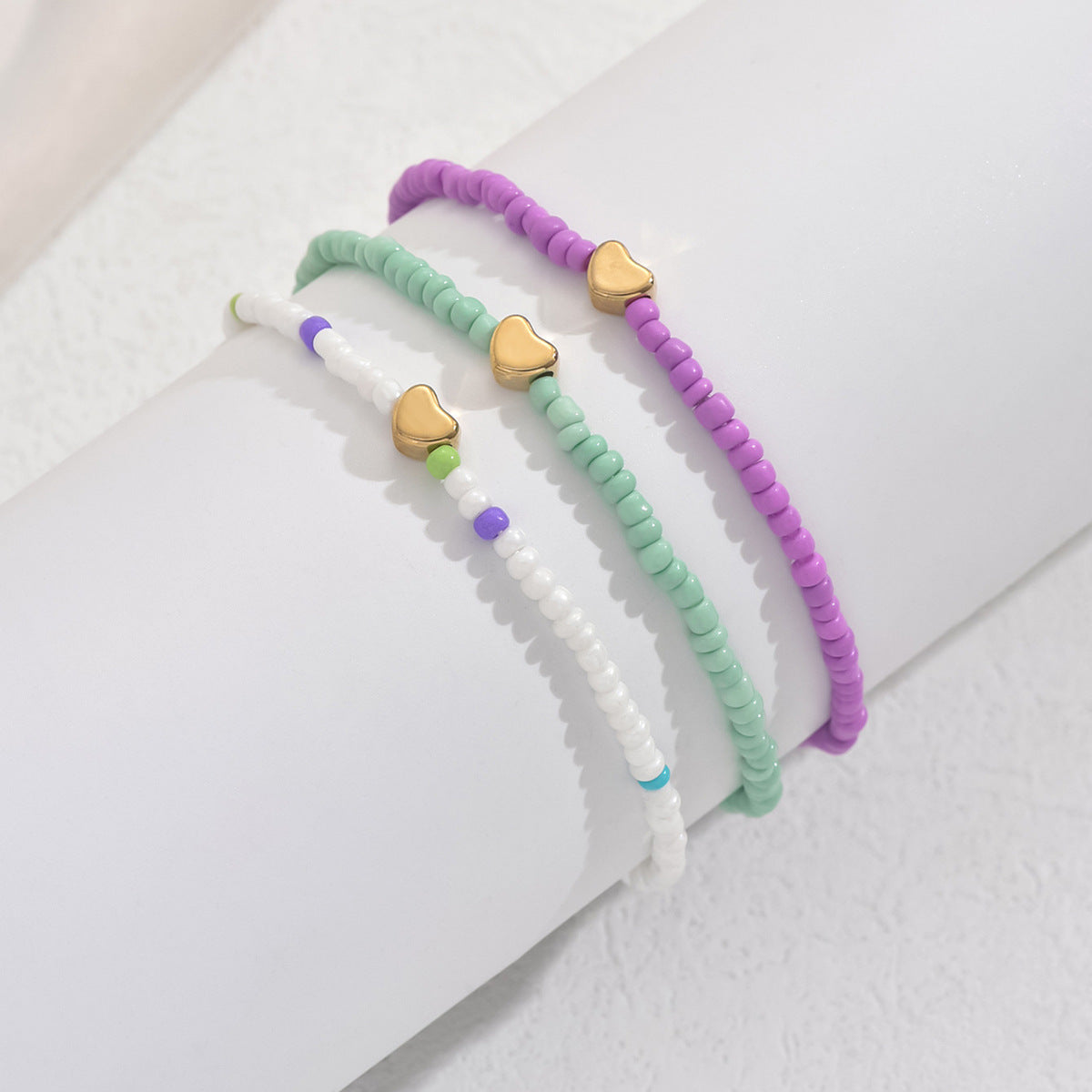 European and American Jewelry Summer Small Love Rice Bead Anklet Simple Creative Bracelet Multi-purpose Beach Trend Three-piece Set