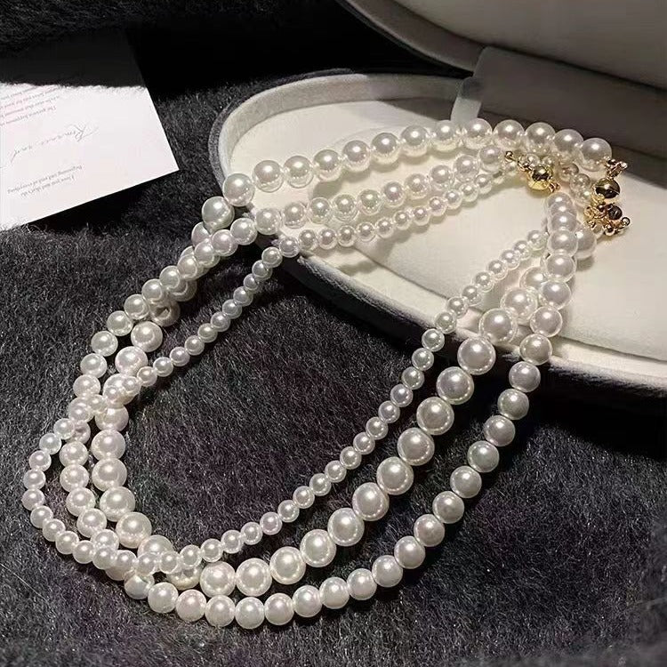 Aobai Magnetic Buckle Round Pearl Necklace Female Fashion Celebrity Neck Chain Temperament Design Advanced Sense Collarbone Chain