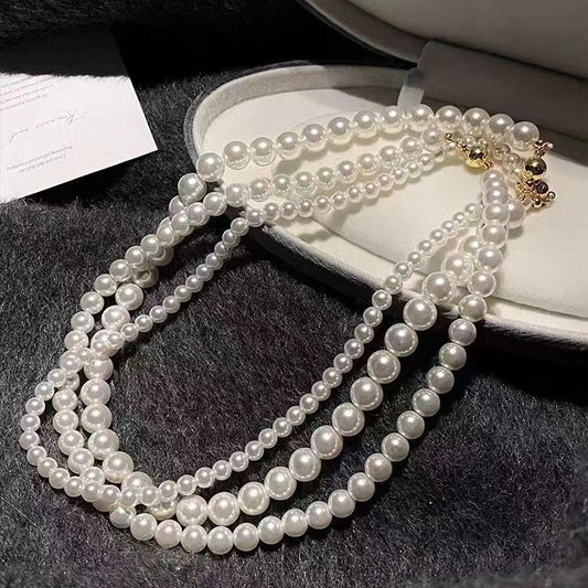 Aobai Magnetic Buckle Round Pearl Necklace Female Fashion Celebrity Neck Chain Temperament Design Advanced Sense Collarbone Chain