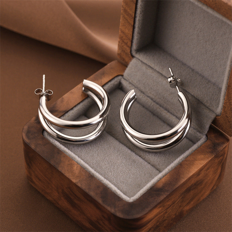 Fashion Titanium Steel Does Not Fade Short Ear Buckle Simple Geometric Rose Gold Earrings Stud Earrings