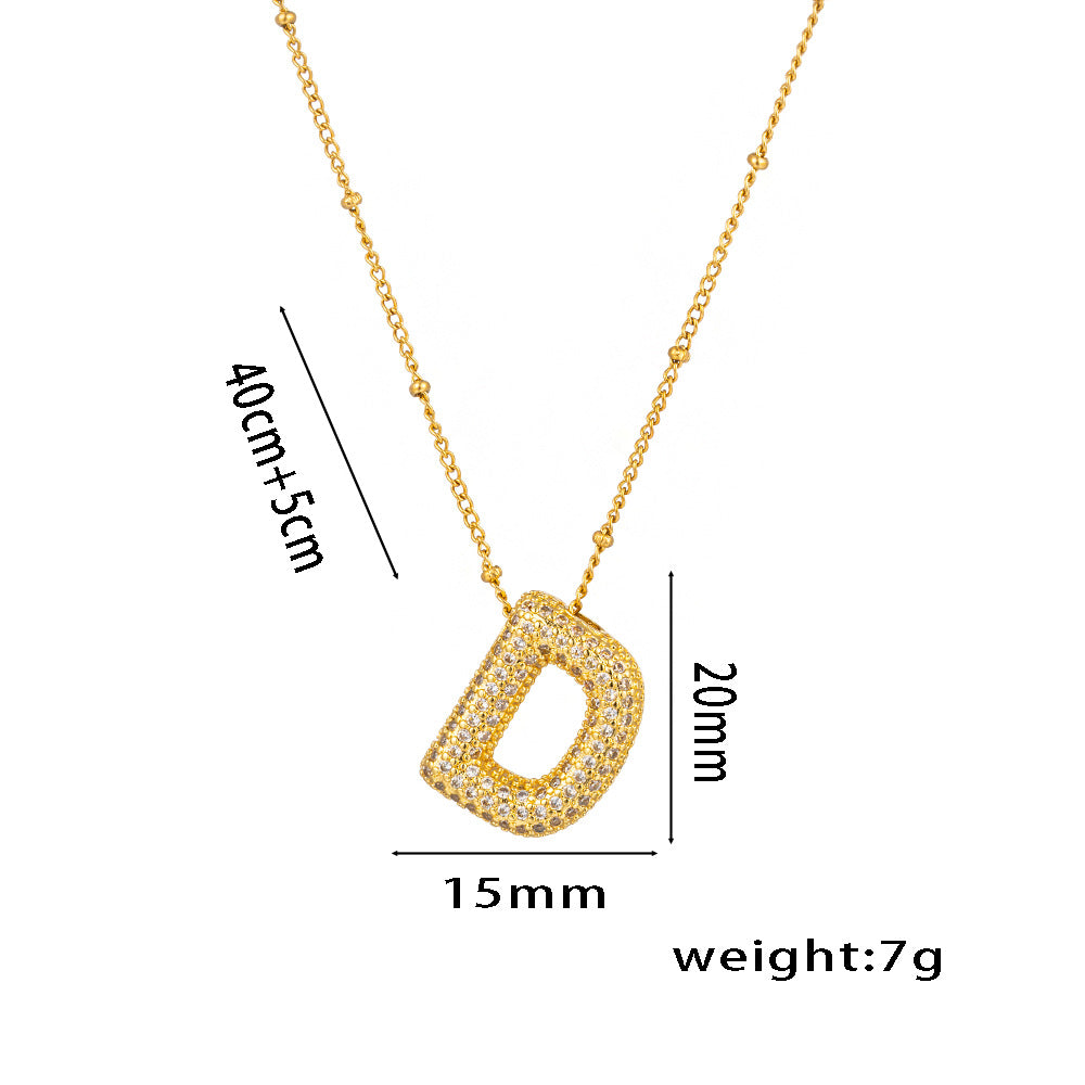 New European and American Micro-inlaid Zircon 26-letter Pendant Necklace Copper-plated 18K Gold Fashion Versatile Classic Jewelry