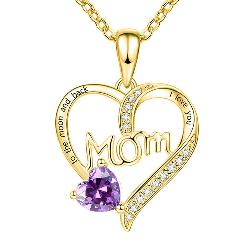 Cross-border New Mom Heart Lettering Diamond Necklace, Mother's Day Gift Necklace