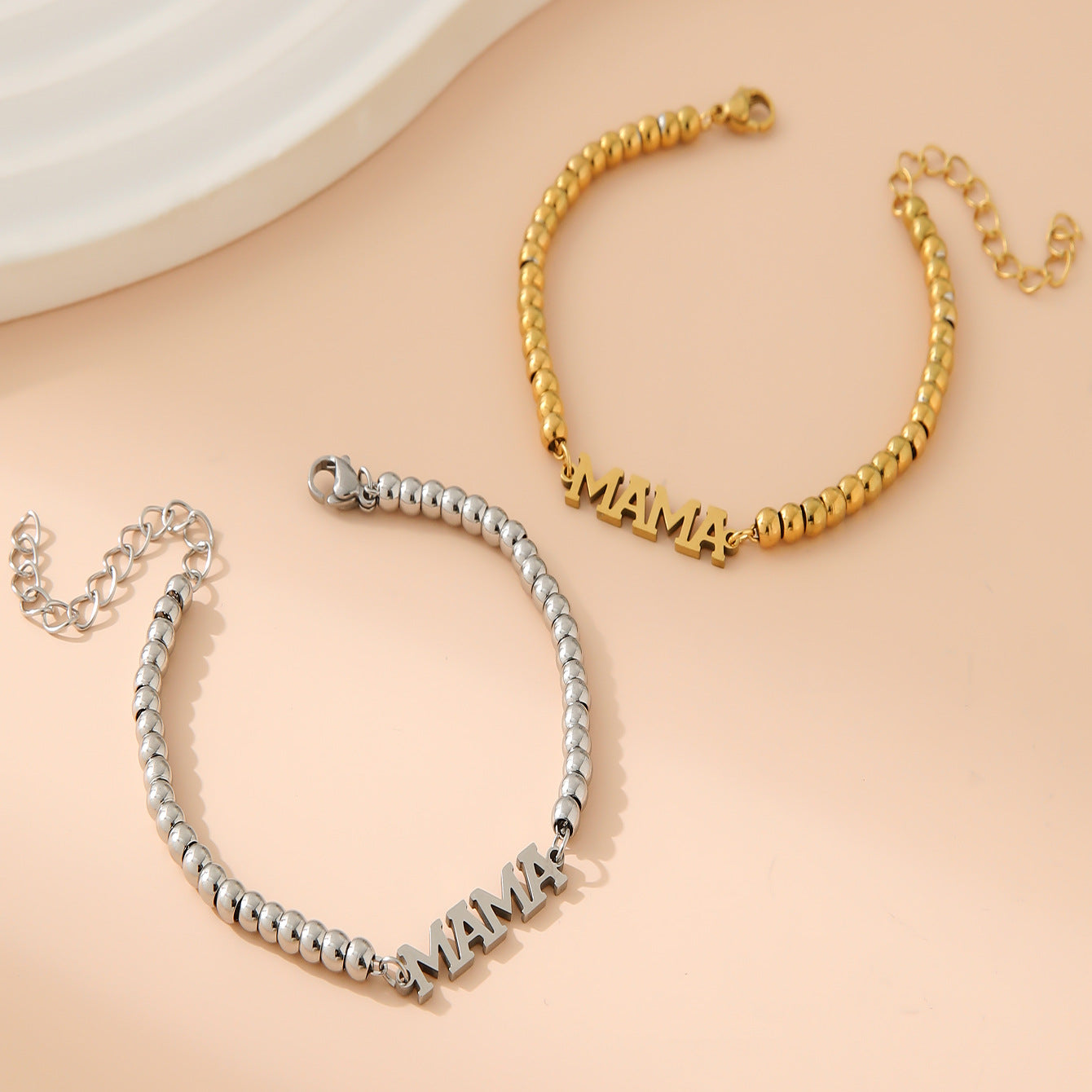 New Simple Stainless Steel Plated 18K Gold 4MM Bead Mother Bracelet Women's Mother's Day Gift Jewelry