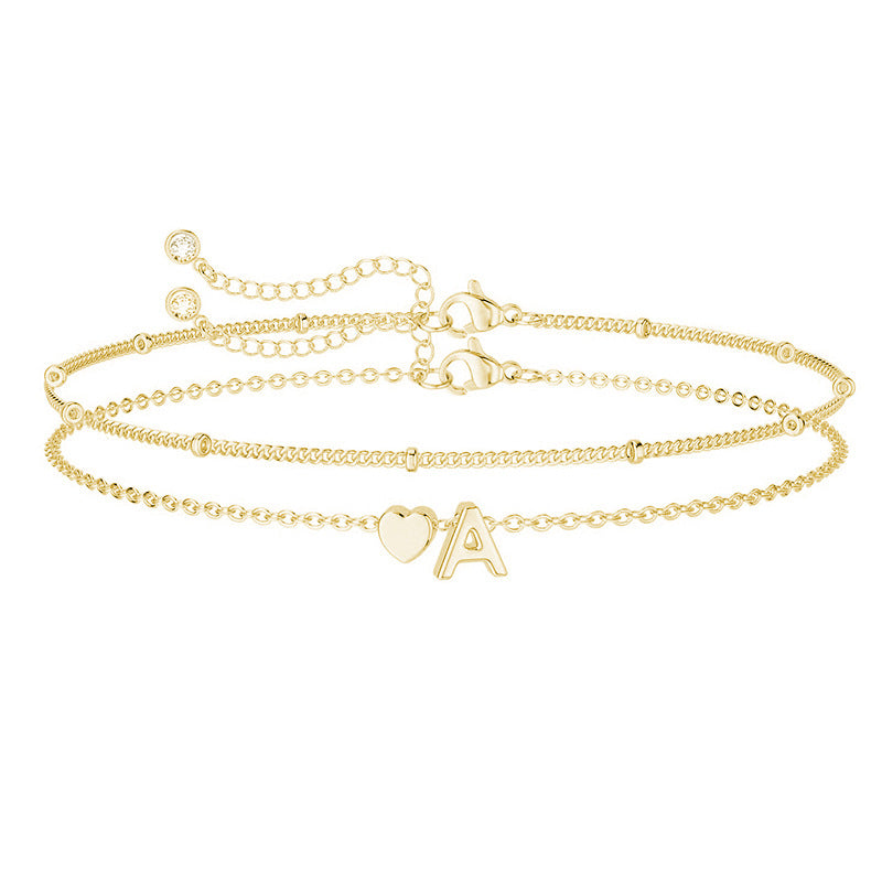 New Peach Heart 26 Letter Bracelet, Summer Beach Love Letter Pendant Bracelet