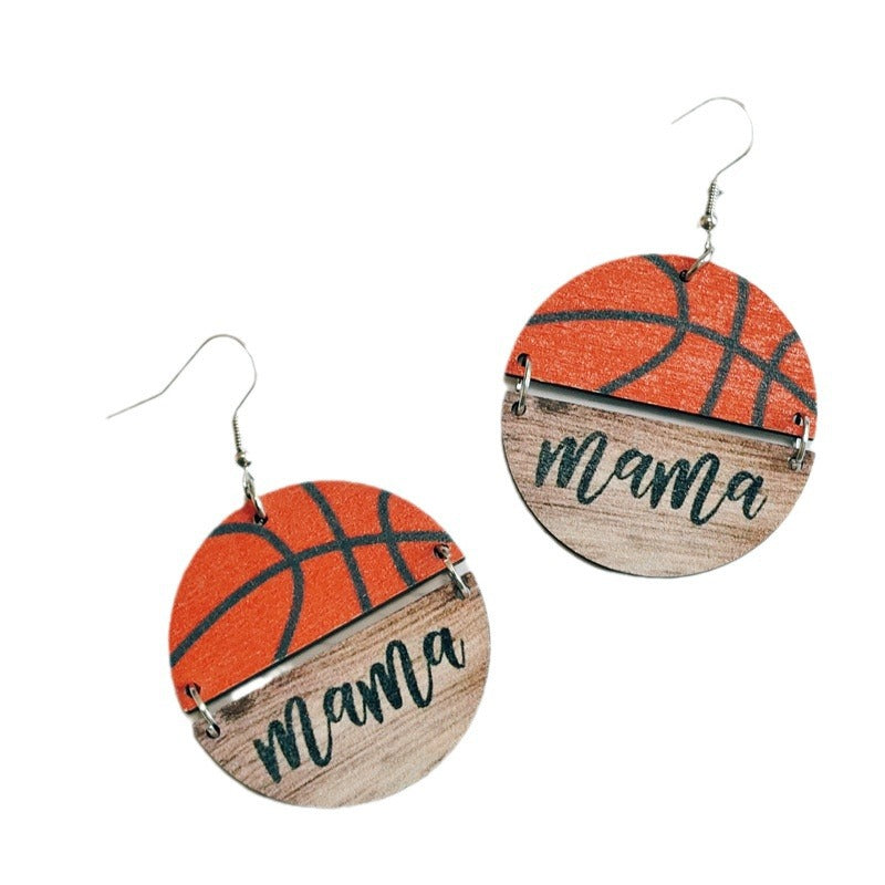 MOM Mother's Day Wooden Earrings Sports Softball Basketball Wooden Round Earrings Earrings Batch