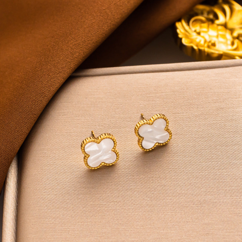 Four-leaf Clover Necklace 13MM Bracelet Stud Earrings Three-piece Set Versatile Lucky Four-leaf Clover Five-flower Bracelet Collarbone Chain Earrings