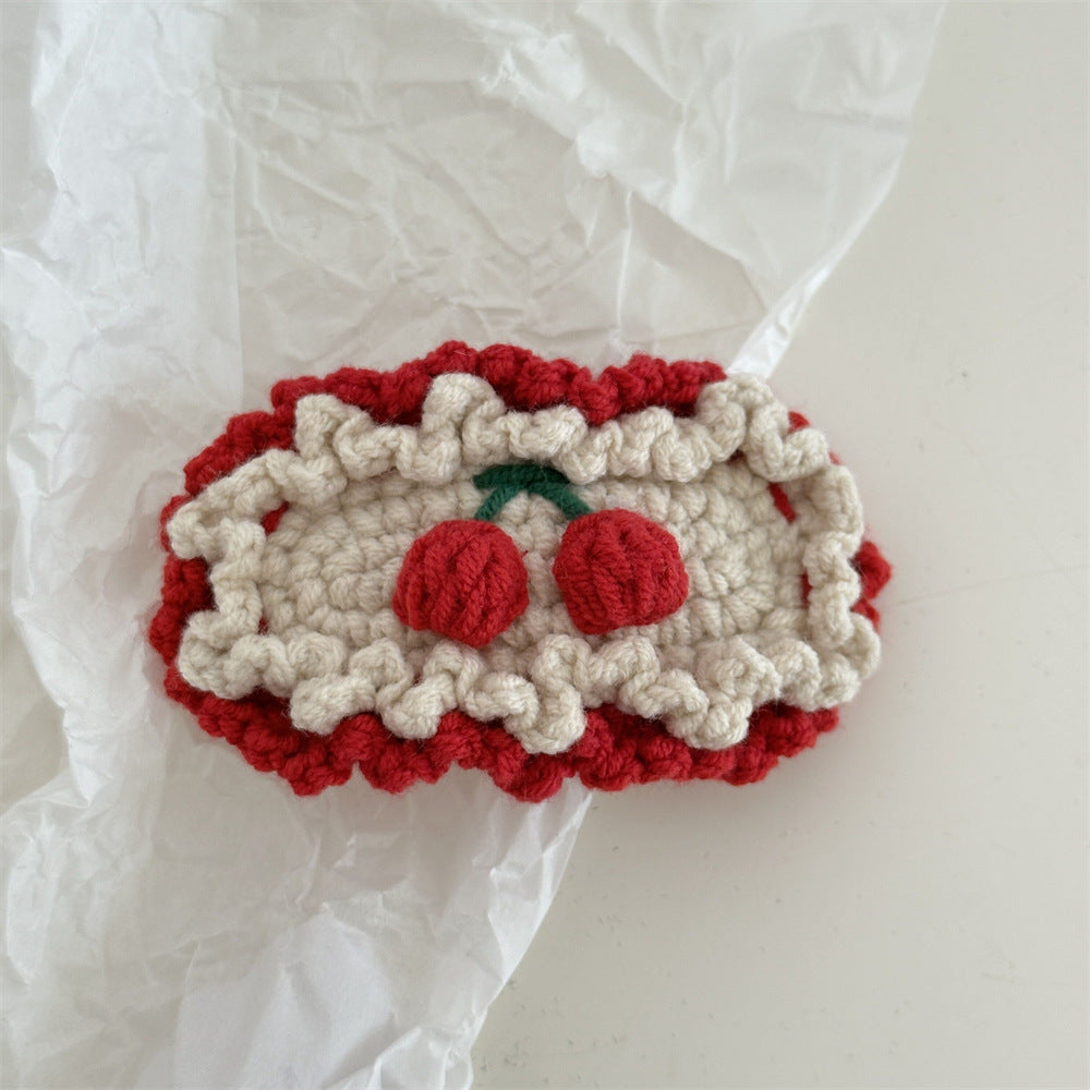 Crochet Handmade Wool Embroidery Fresh and Cute Sweet Colored Flower Hairpin Side Bangs BB Clip Hair Accessories