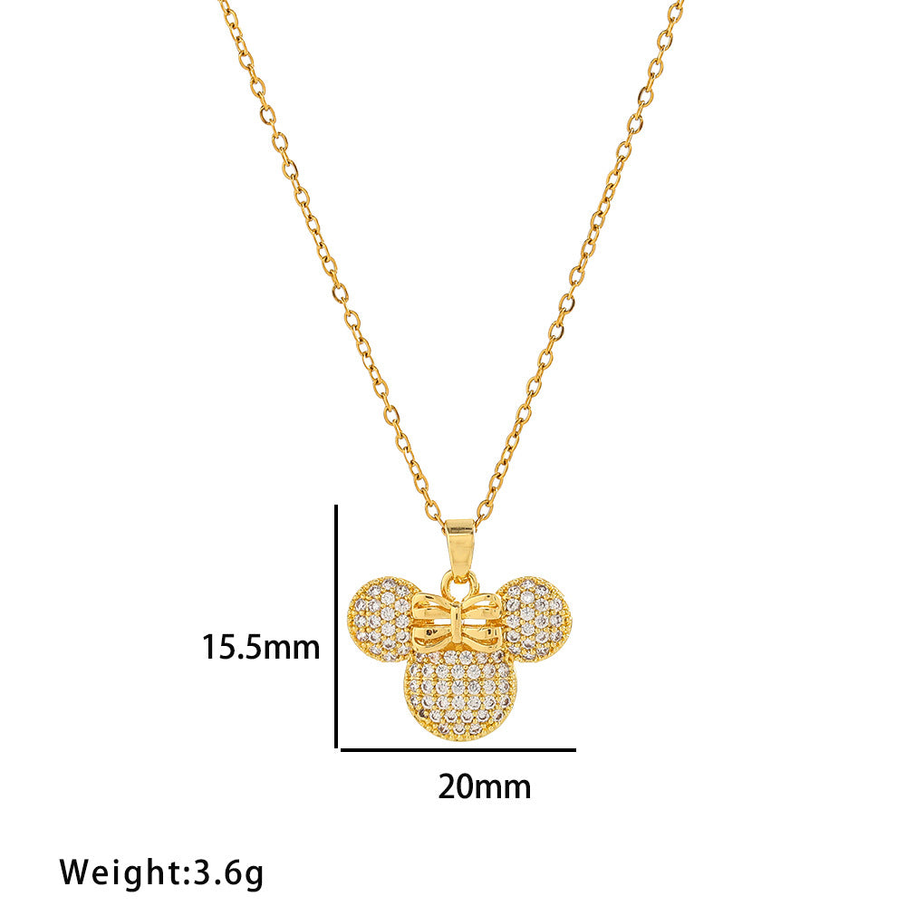 Full Diamond Mickey Three-piece Necklace Female Tide Simple Personality Temperament Internet Celebrity Exquisite Collarbone Chain Pendant for Girlfriends
