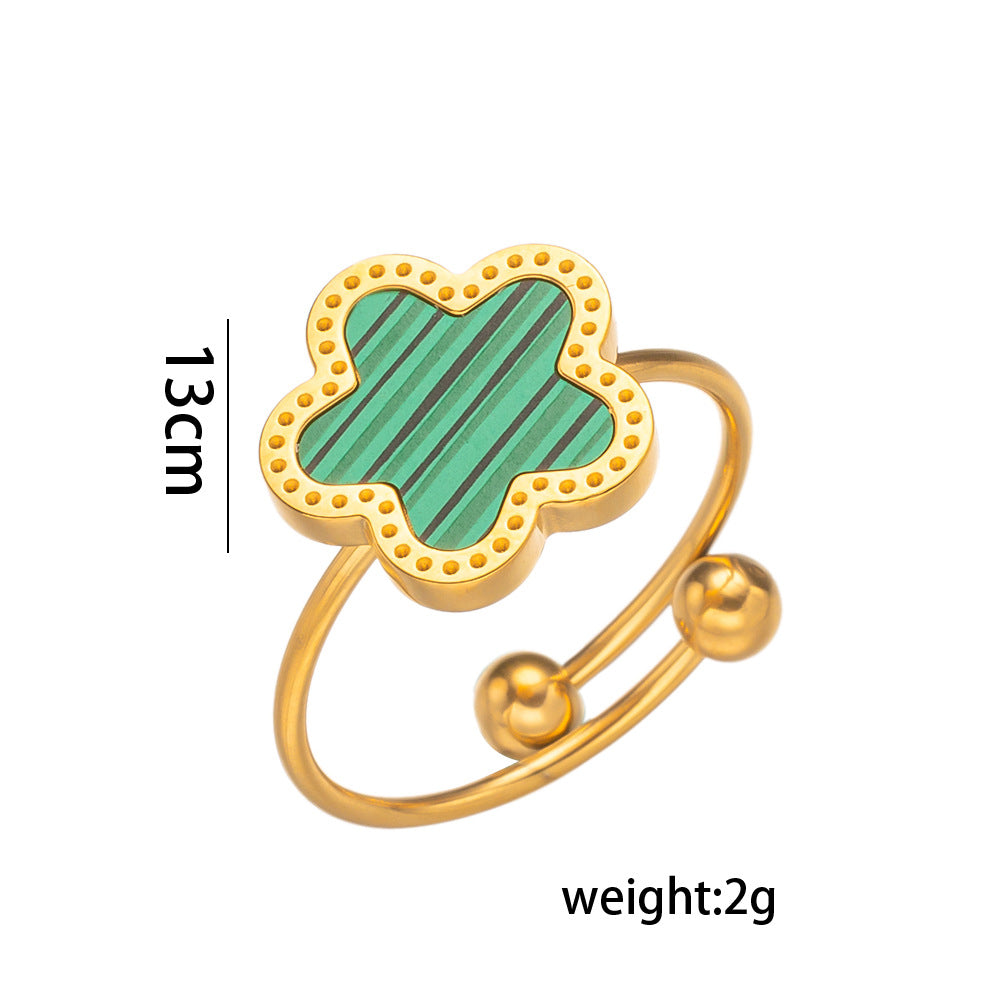 Five-leaf Flower Live Ring, Titanium Steel Five-leaf Clover Ring, Lucky Five-leaf Flower, Live Ring